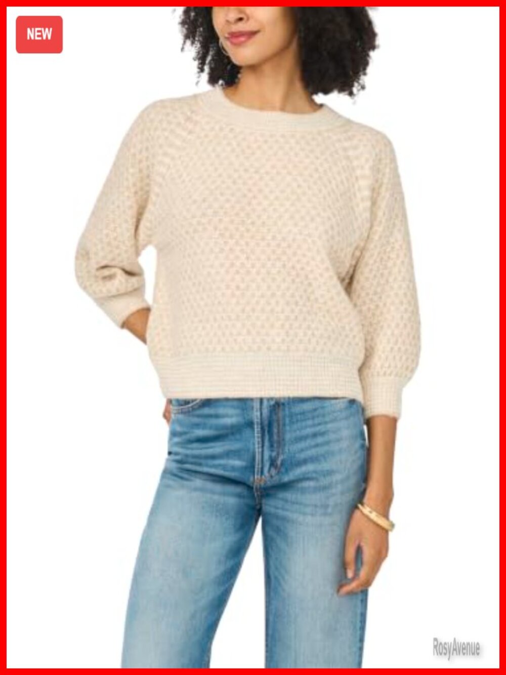 Womens Long Sleeve Tuck Stitch Raglan Crew Neck Pullover Sweater